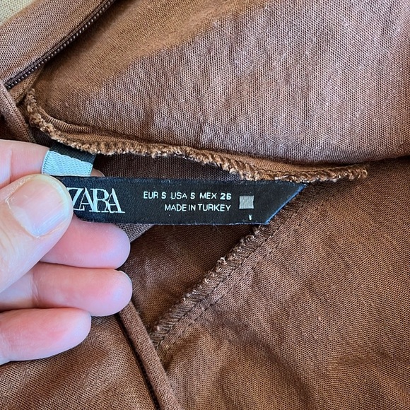 Zara Women Rustic Camisole Midi Brown Dress Size Small. Linen Blend - Picture 14 of 14